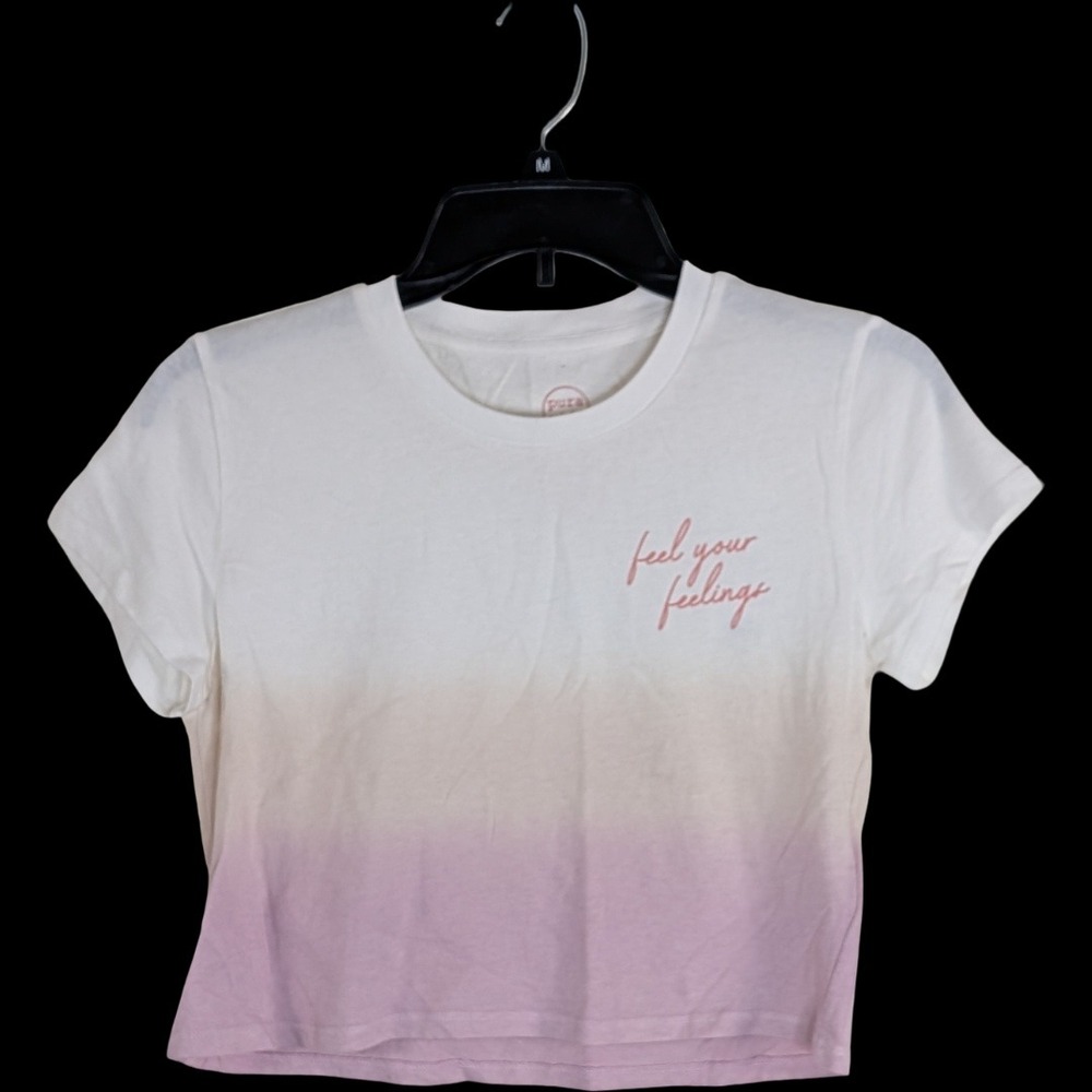 Pura Vida Cropped T-Shirt Womens XS White Pink Ombre Feel Your Feelings NWT New